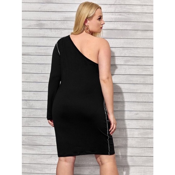 ONE SHOULDER STITCH TRIM DRESS - Picture 3 of 9